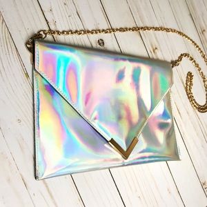 Holographic Clutch Purse w/ Gold Attachable Chain